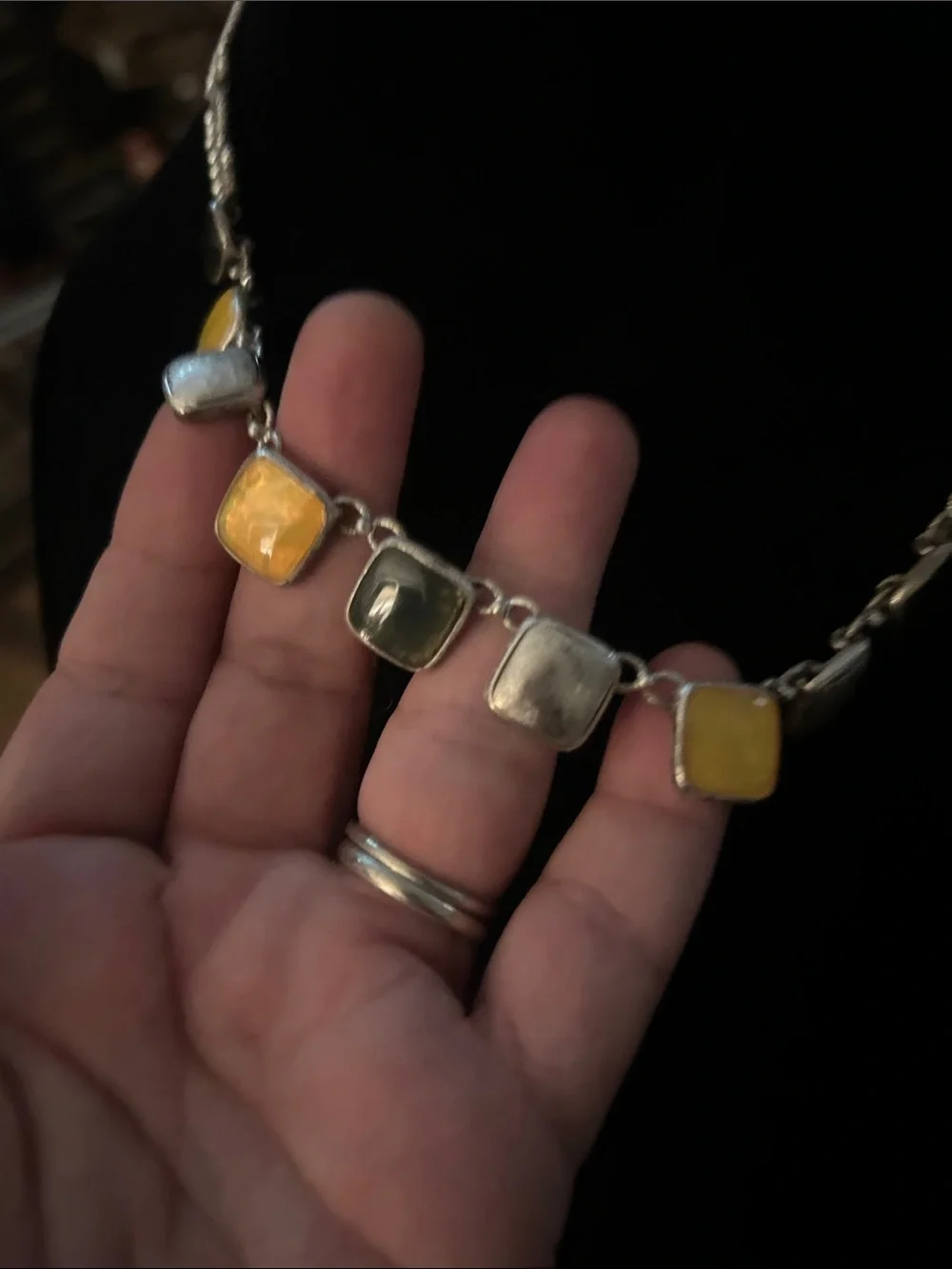 Sterting Silver Multi-Stone Vintage Yellow, blue and silver Matte Necklace